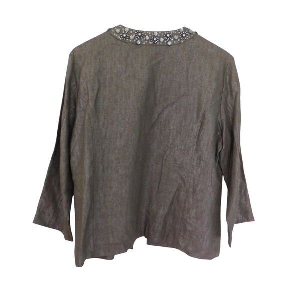 CHICOS jacket blazer 100% linen embellished metallic open front Taupe Silver 2 - Picture 6 of 7